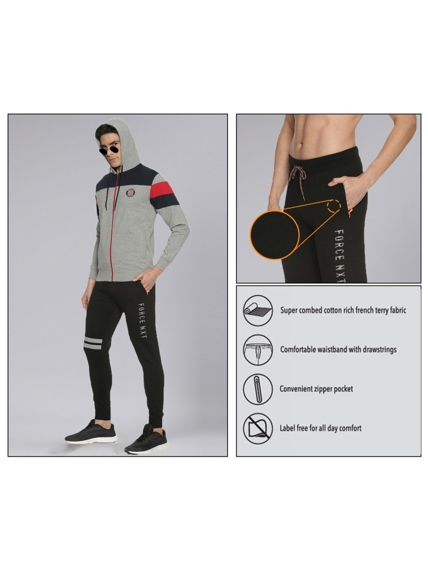 Force NXT Black & Charcoal Grey Cotton Regular Fit Logo Printed Joggers - Pack Of 2