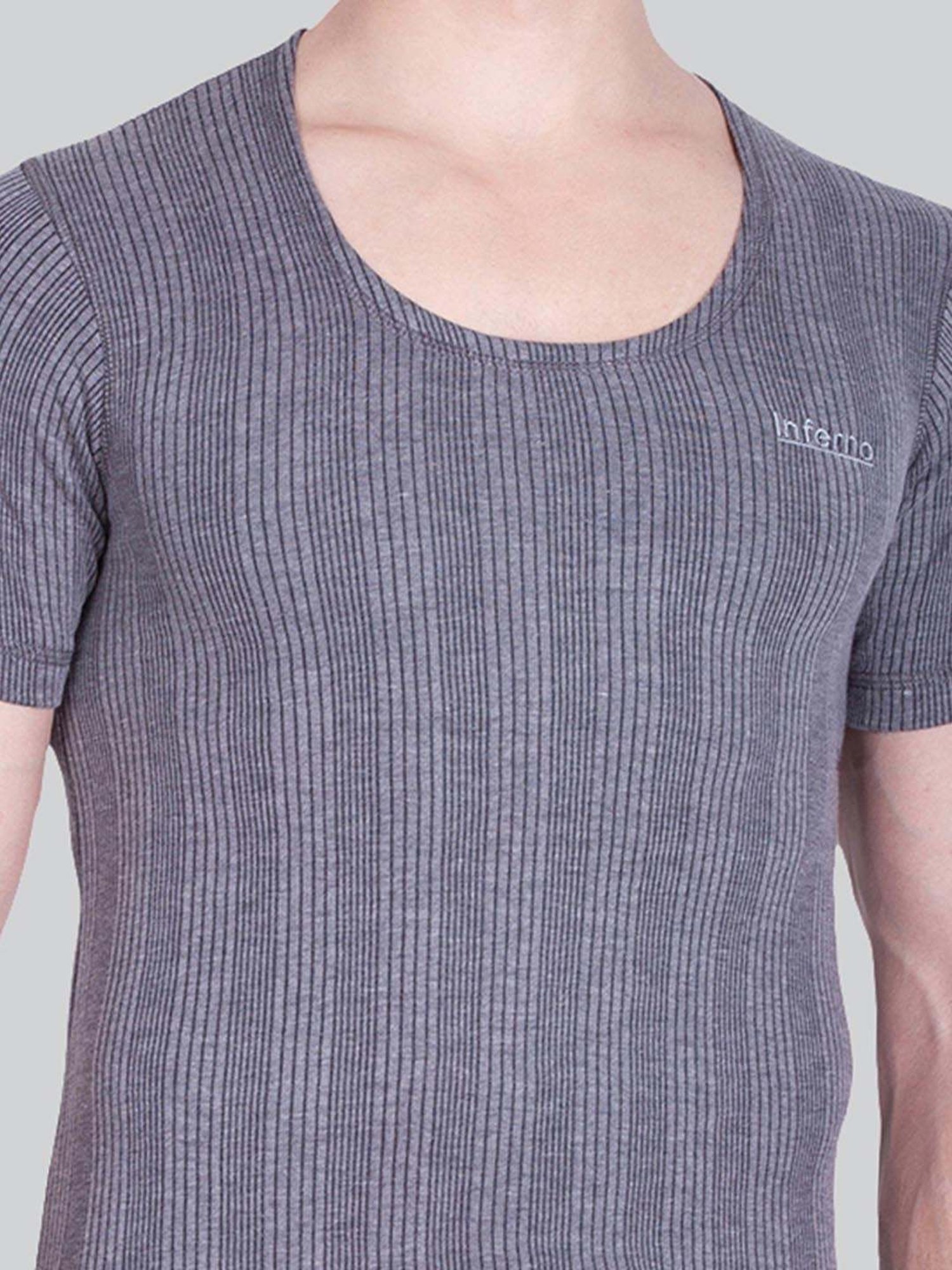 LUX Inferno Charcoal Skinny Fit Striped Thermal Top