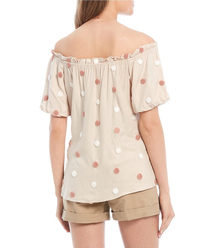 Blu Pepper Polka-Dot Print Off-the-Shoulder Short Sleeve Top