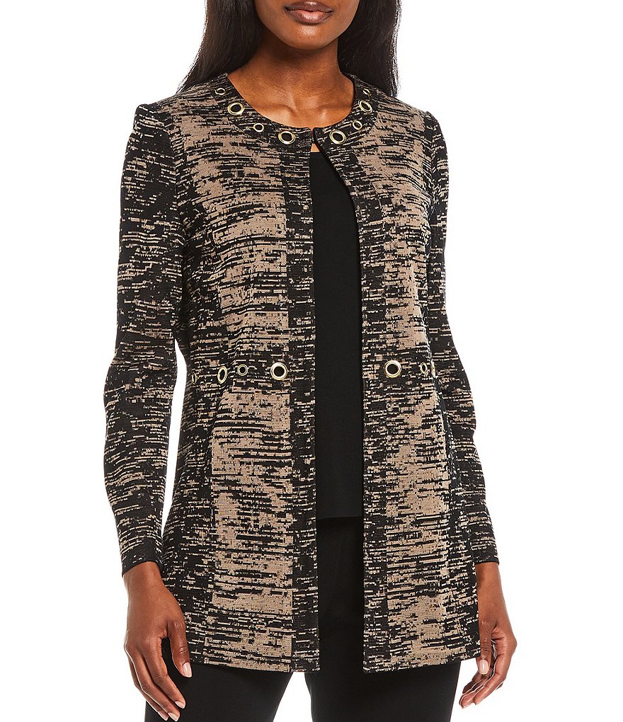 Eva Varro Solid Knit Jersey Notch Lapel Collar Two-Button Jacket