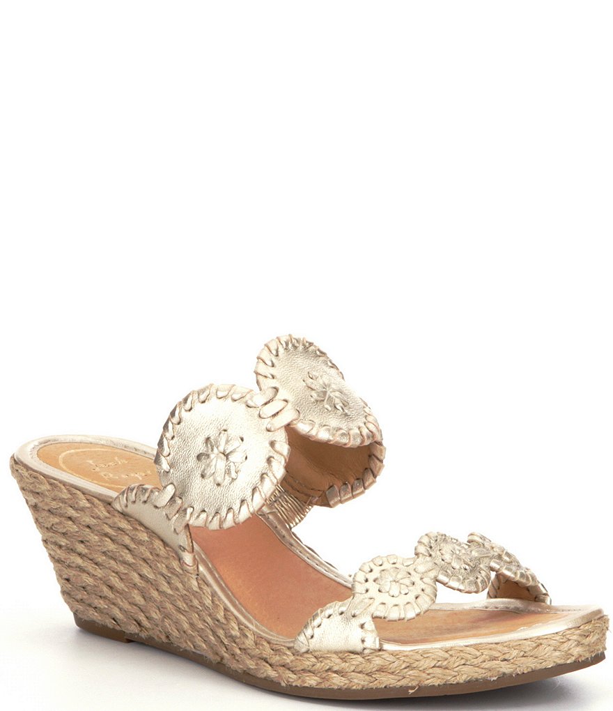 Jack Rogers Shelby Leather Whipstitched Wedge Espadrilles