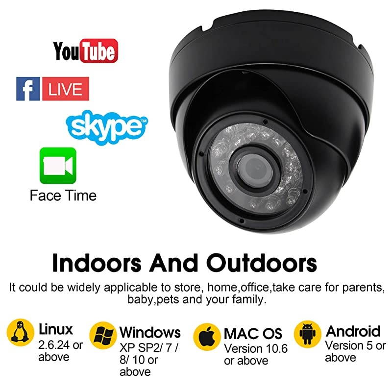 Camera 1 Megapixel USB Webcam with CMOS OV9712 Image Sensor Waterproof Indoor Outdoor Web CameraUSB with Cameras with Microphone UVC for Use in Android Linux Windows Mac Raspberry PiPlugPlay