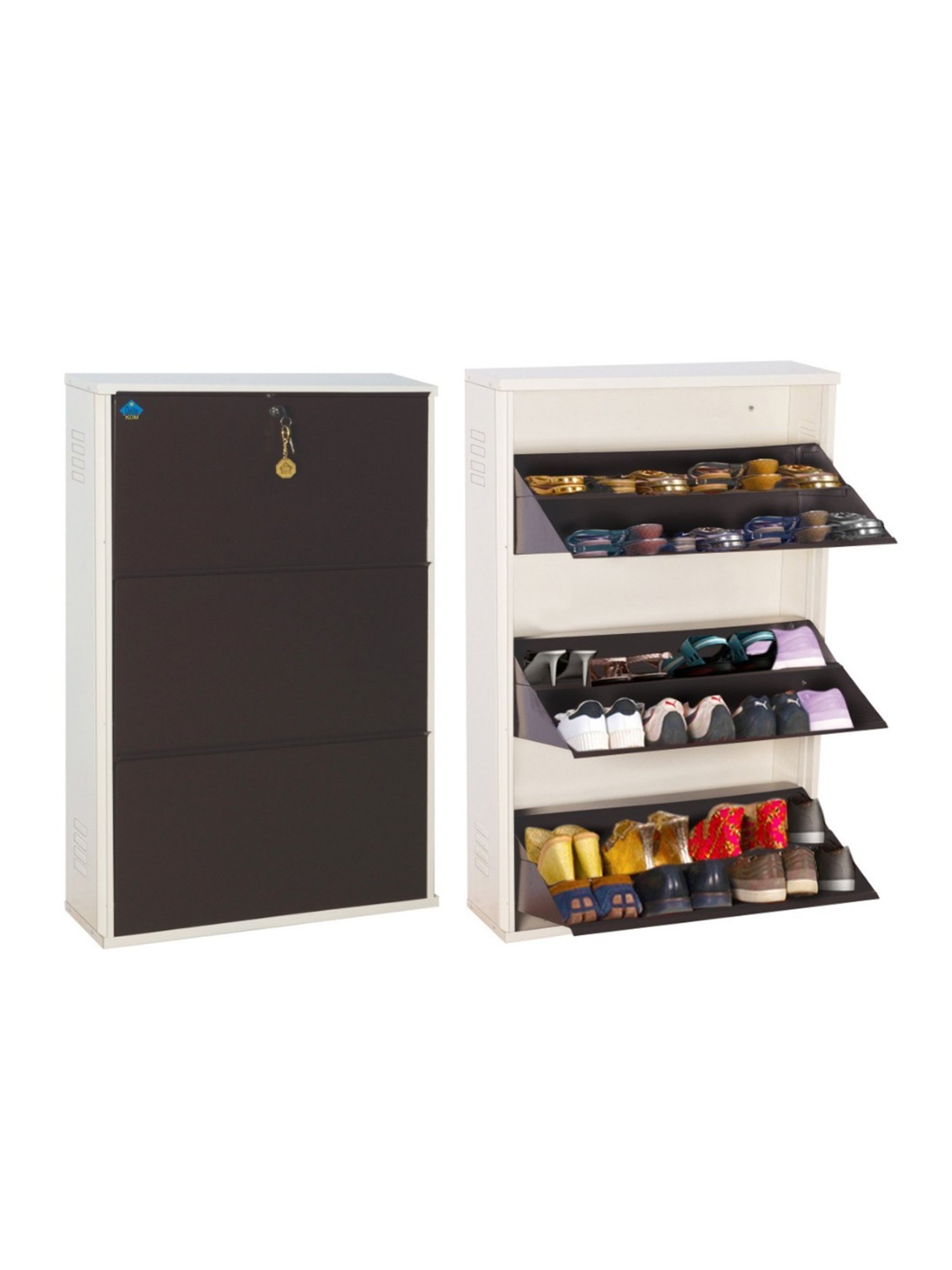 Delite Kom Metal Shoe Rack - 24" 3 Shelf, Ivory Green, PowderCoat, Wall Mount, DIY