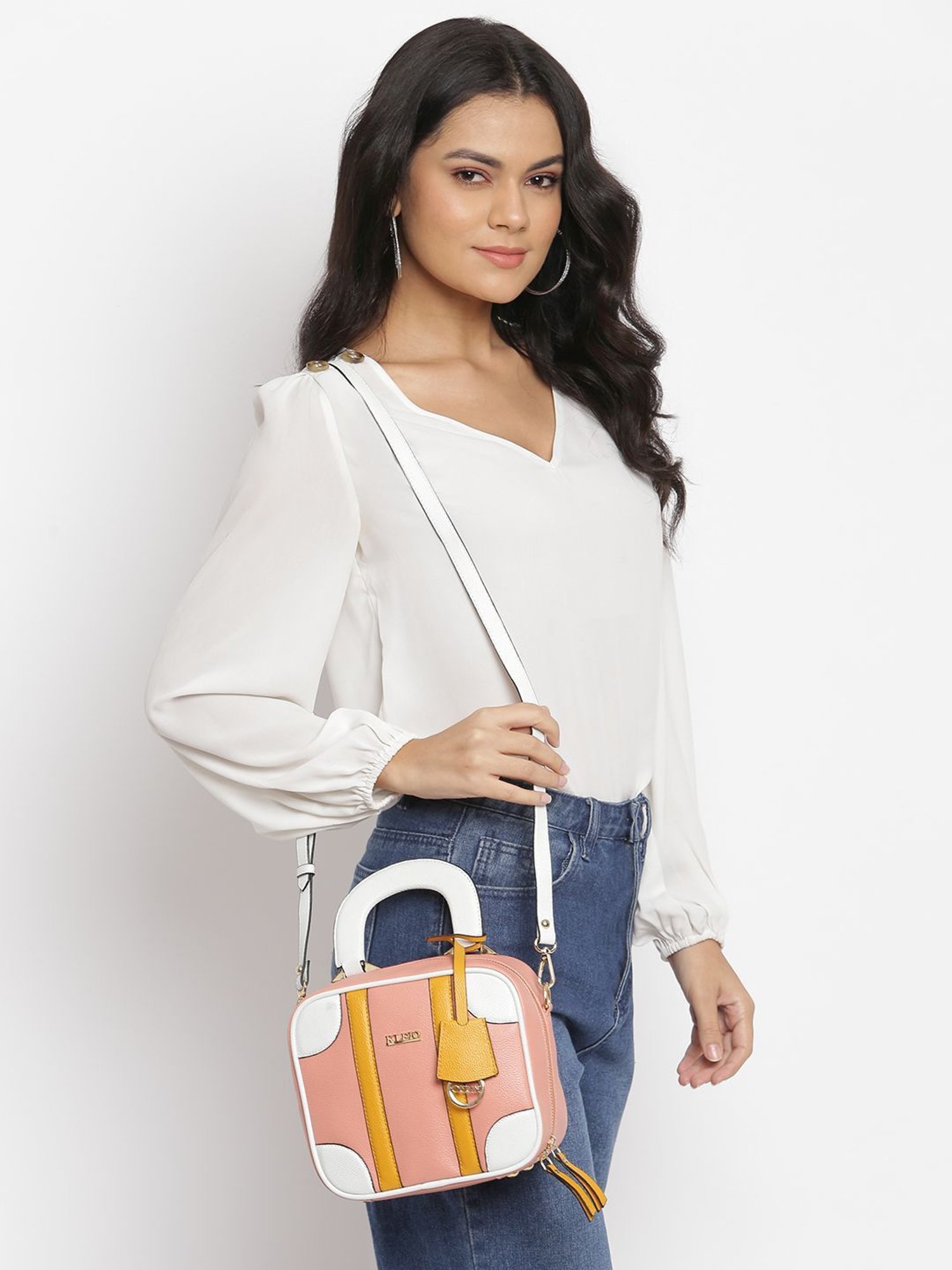 KLEIO Pink Solid Medium Handbag