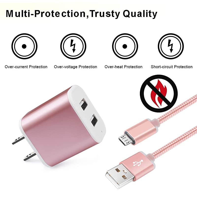 Wall Charger Micro USB Cable  21A Dual Port USB Wall Charger Plug Charging Cube Brick with 2Pack 6ft Micro USB Cable Charger for Samsung Galaxy S6 S7 Edge M10 J3 J7 LG G3 G4 K20 K30 Plus