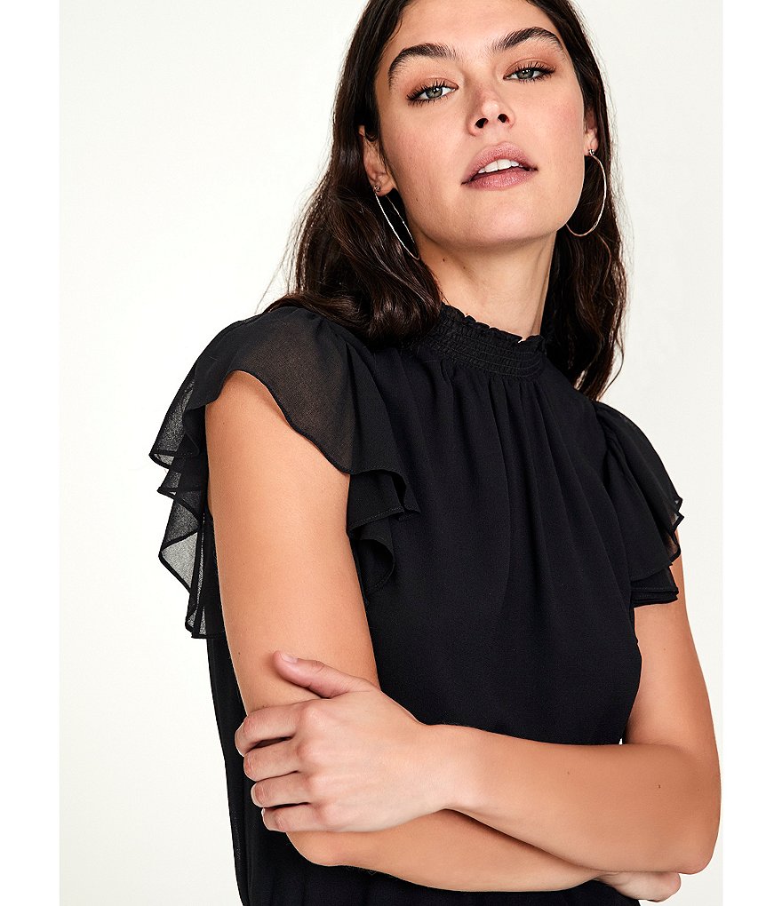 1. STATE Smocked Mock Neck Flutter Cap Sleeve Dress