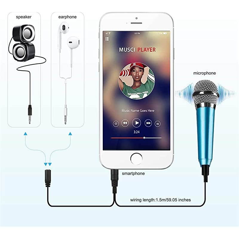 Portable Vocal Microphone for Mobile Phone Computer Tablet Recording Chat and SingingBlue