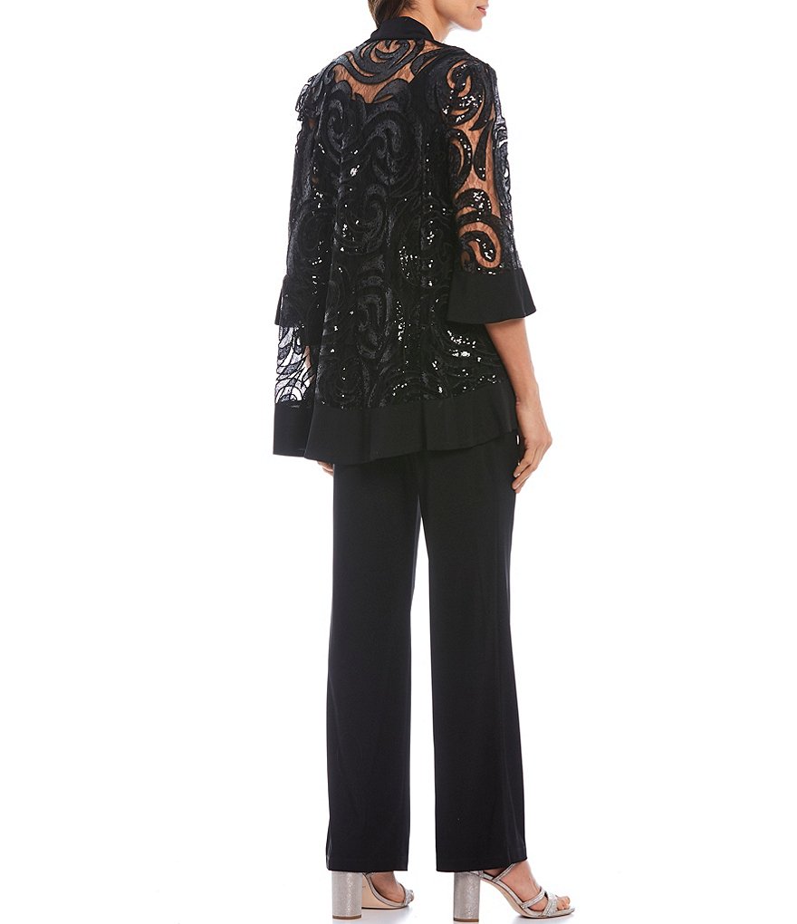 R & M Richards Swirl Sequin Jacket 2-Piece Pant Set