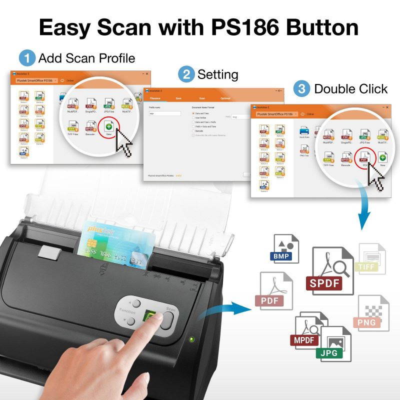 Plustek PS186 Duplex Document Scanner, with OCR & Barcode Scan Function