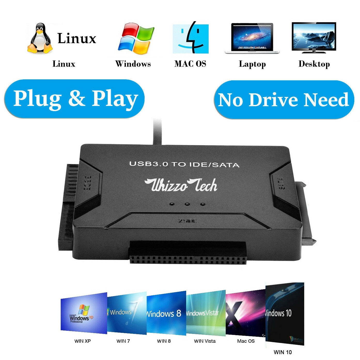 USB 3.0 to IDE/SATA Converter Adapter Kit For 2.5"/3.5" SATA/IDE/SSD Hard Drive