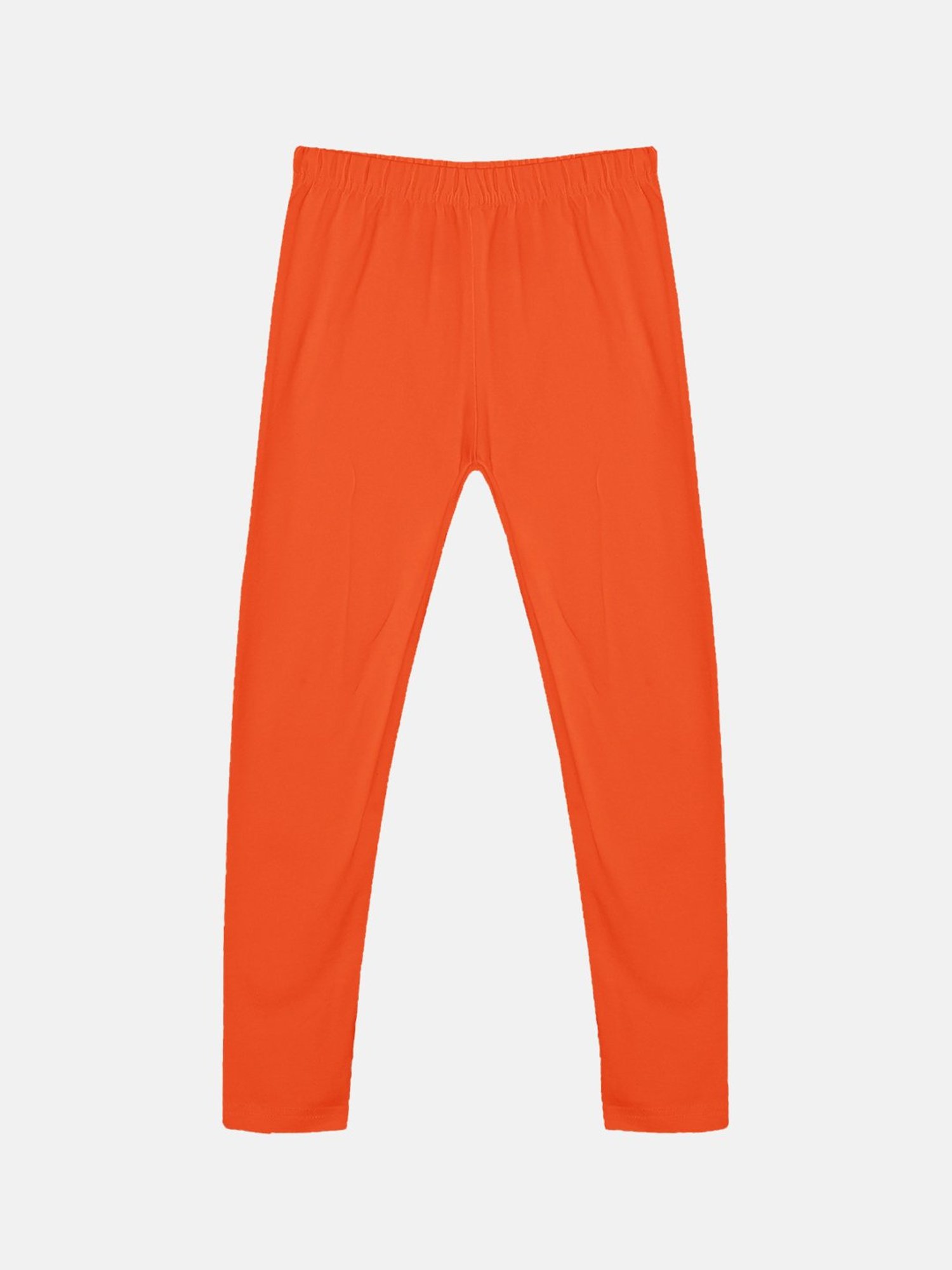 Kiddopanti Girls Orange Solid Leggings