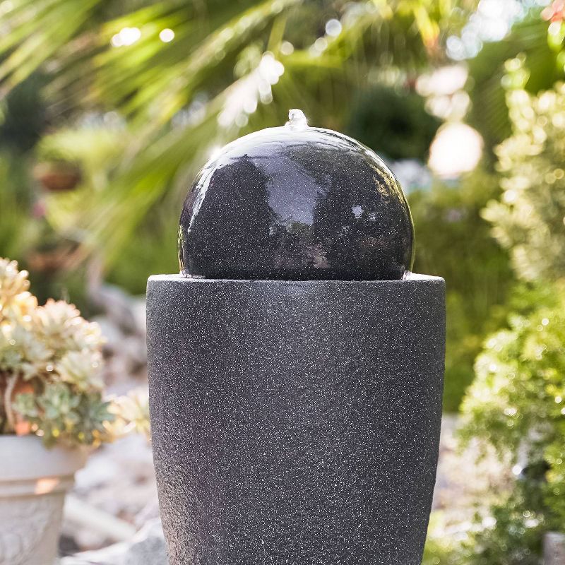 25.6" Indoor/Outdoor Round Modern Stone Textured Water Fountain with LED Lights Black - XBrand