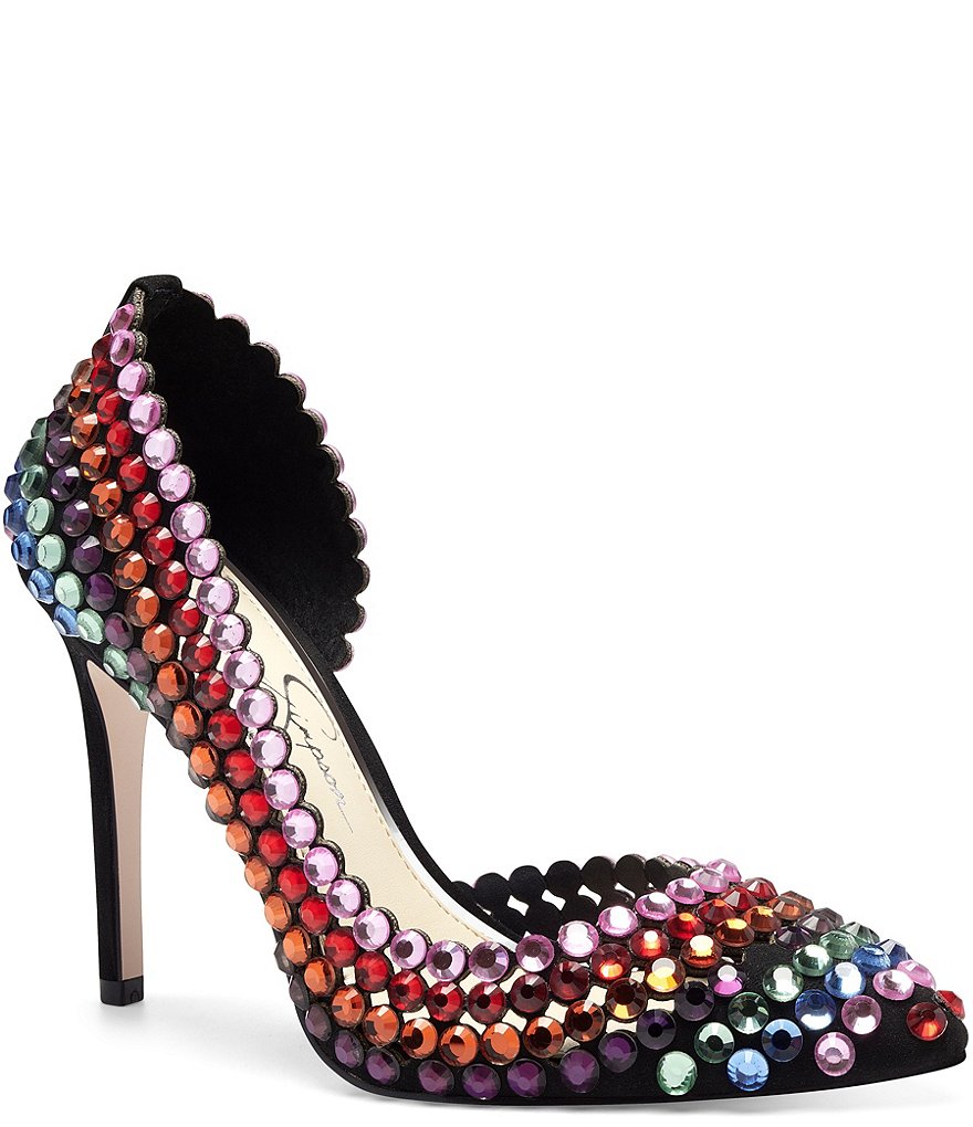 Jessica Simpson Preppi Rainbow Rhinestone Embellished d'Orsay Pumps