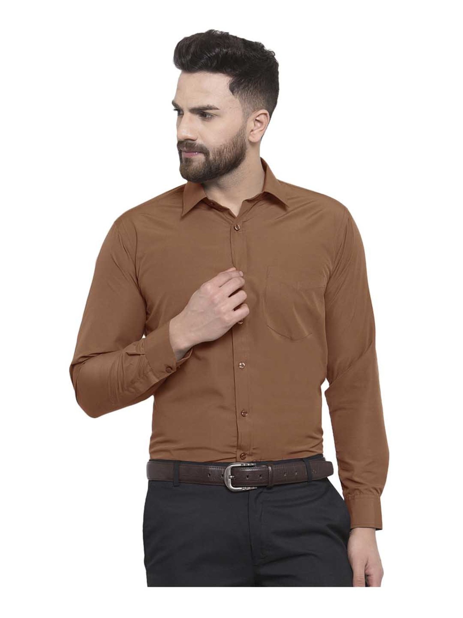 English Navy Dark Brown Full Sleeves Shirt
