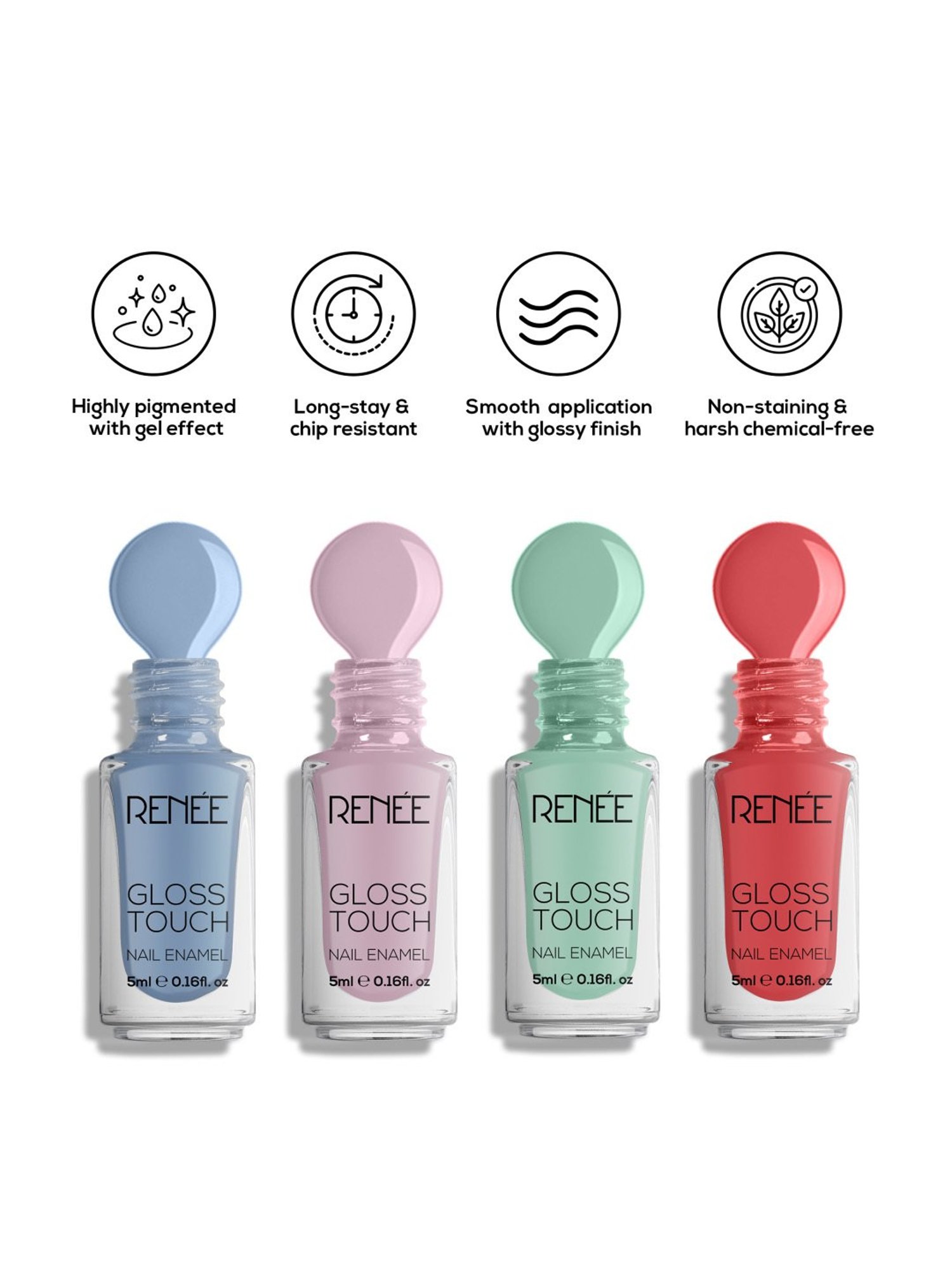 RENEE Gloss Touch N04 Vacay Vibes Nail Enamel - Pack of 4