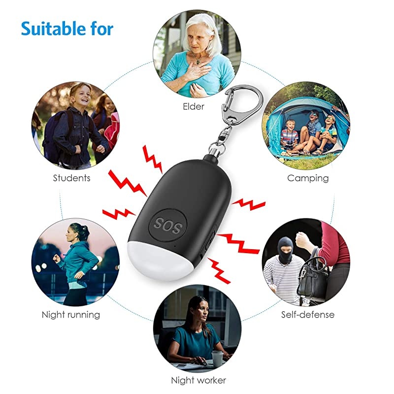 New Version Safe Sound Personal Alarm 130dB Rechargeable Safesound Security Alarm Keychain Emergency Self Defense Alarm with LED Light for Kids Women Elderly 2 PackWhiteBlack