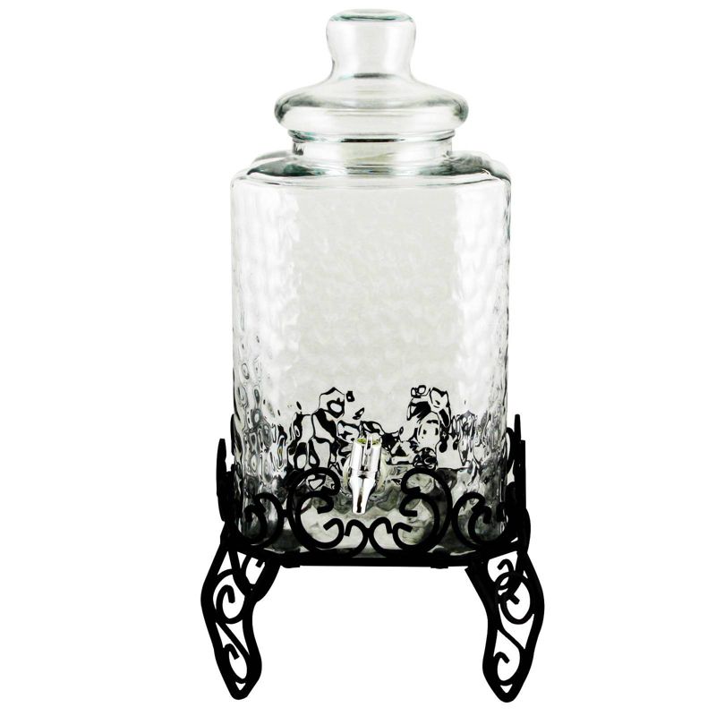 Gibson Home 2gal Glass Embossed Beverage Dispenser with Wire Stand