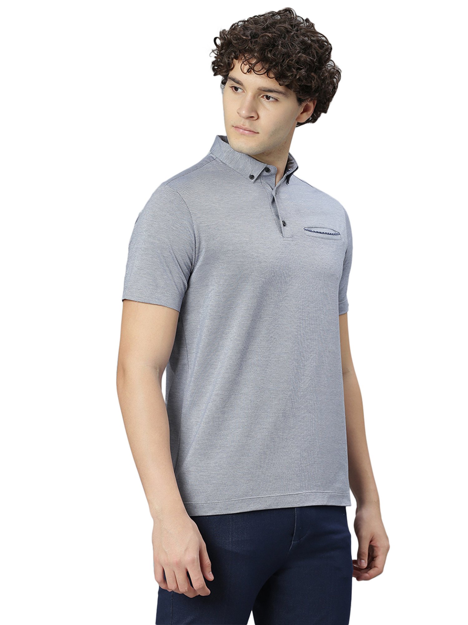 Slowave Blue Regular Fit Cotton Polo T-Shirt