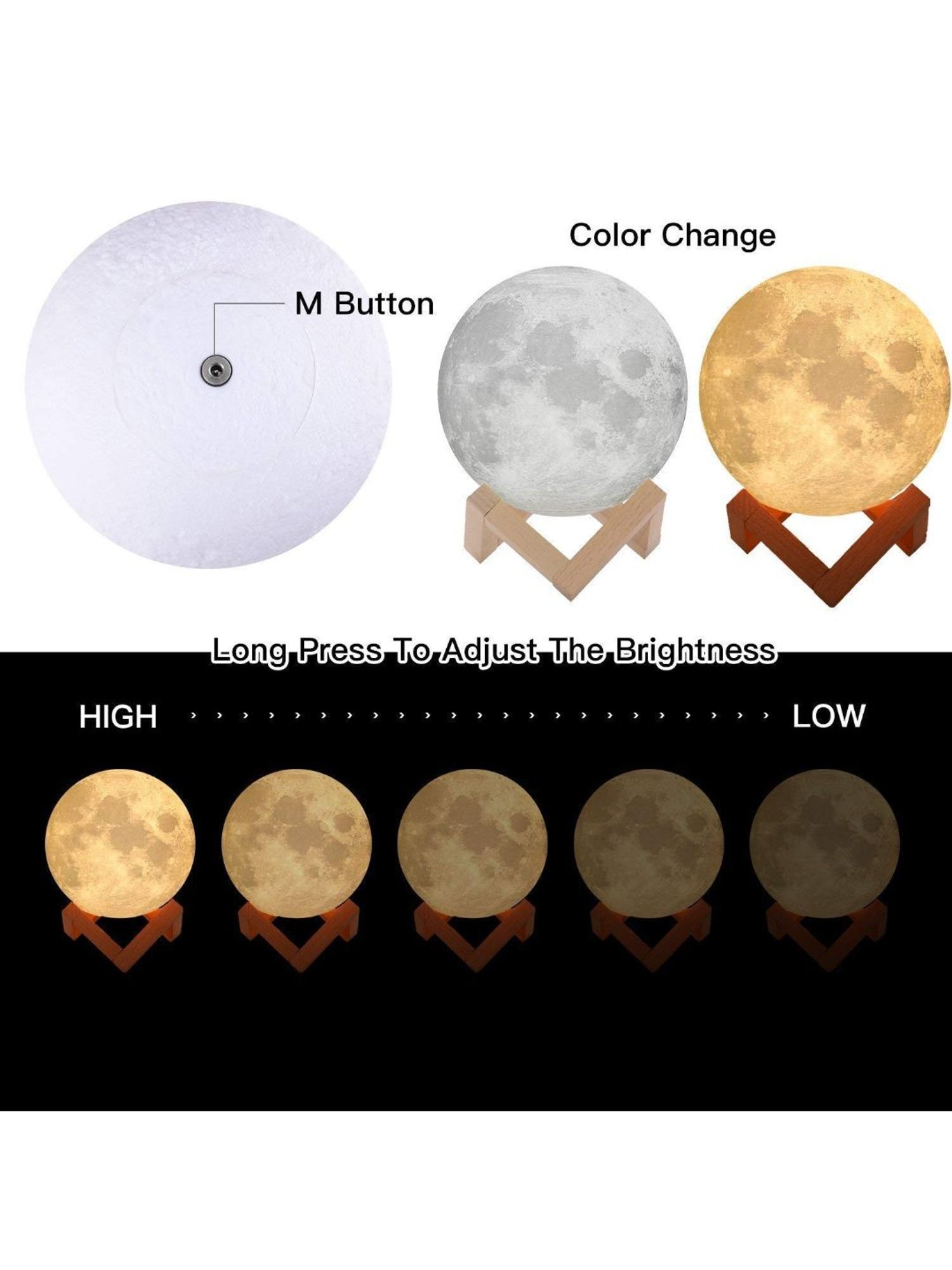 XERGY 3D Rechargeable Moon Light Lamp with Stand and Touch Control Adjust Brightness (White)