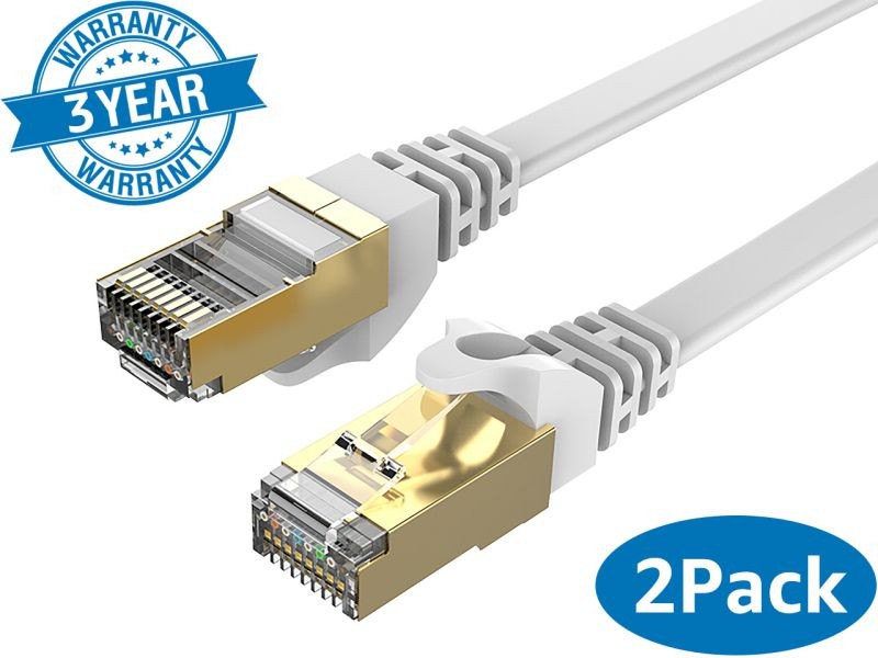 Cat 7 Ethernet Cable 100 ft LAN Cable Internet Network Cord for PS4, Xbox, Router, Modem, Gaming, White Flat Shielded 10 Gigabit RJ45 High Speed Computer Patch Wire.