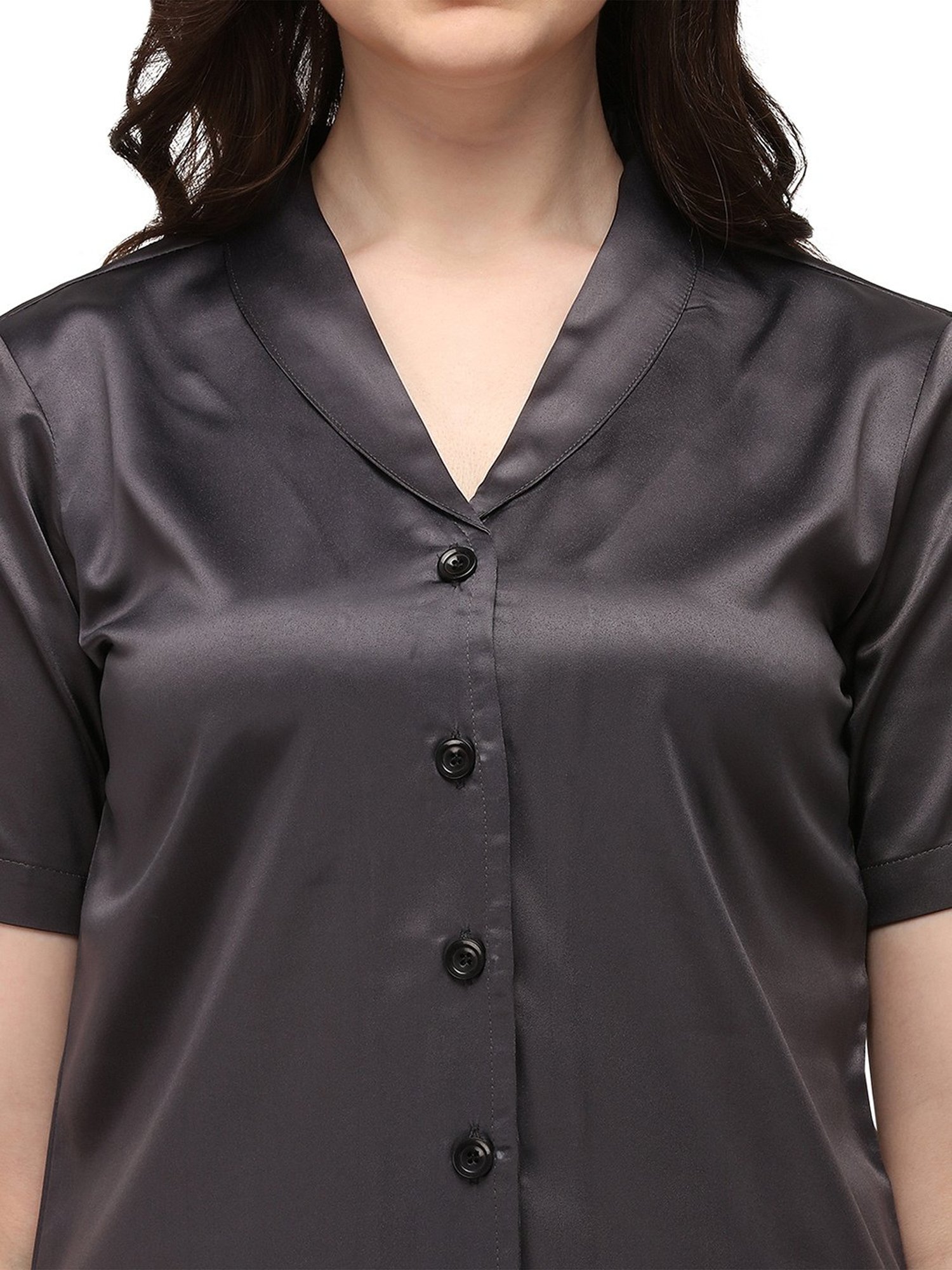 Smarty Pants Dark Grey Satin  Shirt With Pyjamas