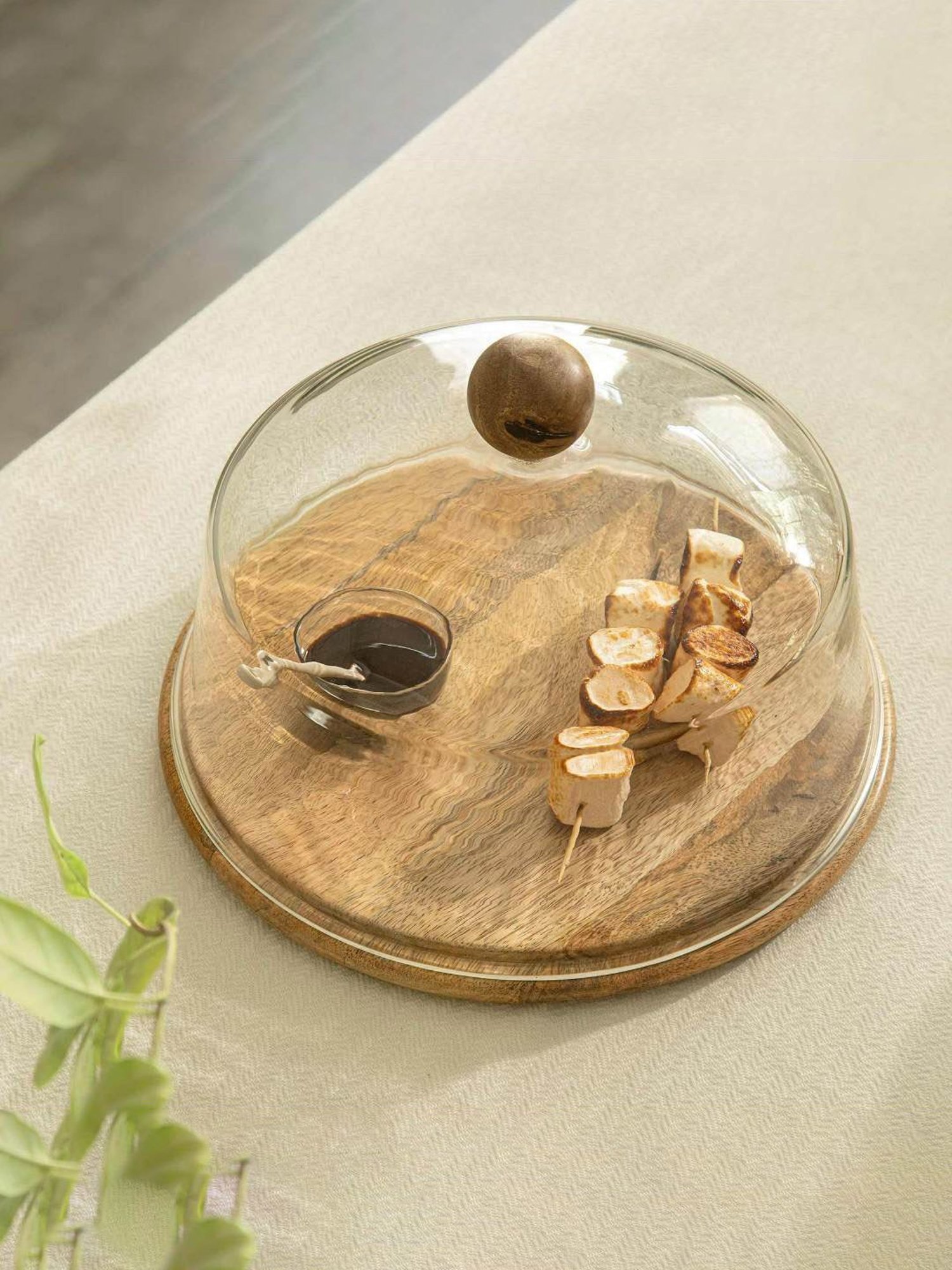 Ellementry Alami Natural Glass Cloche Wooden Stand & Knob