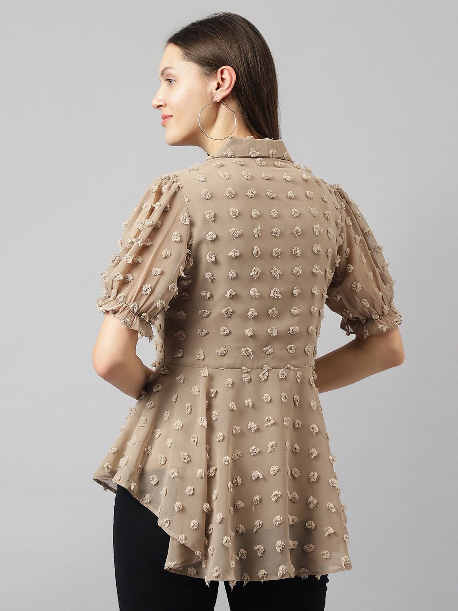 KERI PERRY Beige Self Design Top