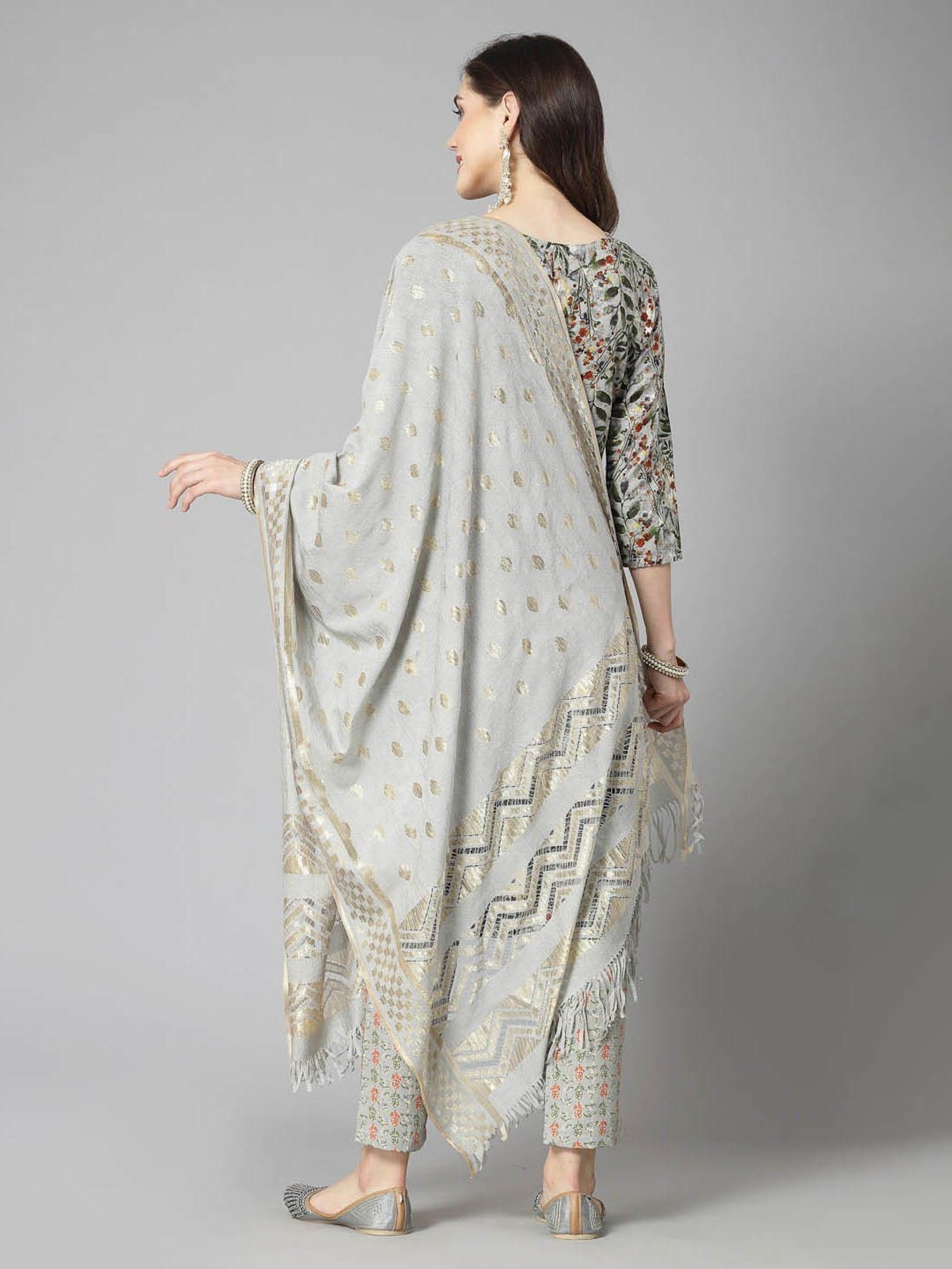 Stylum Green Floral Print Kurta With Pant & Dupatta