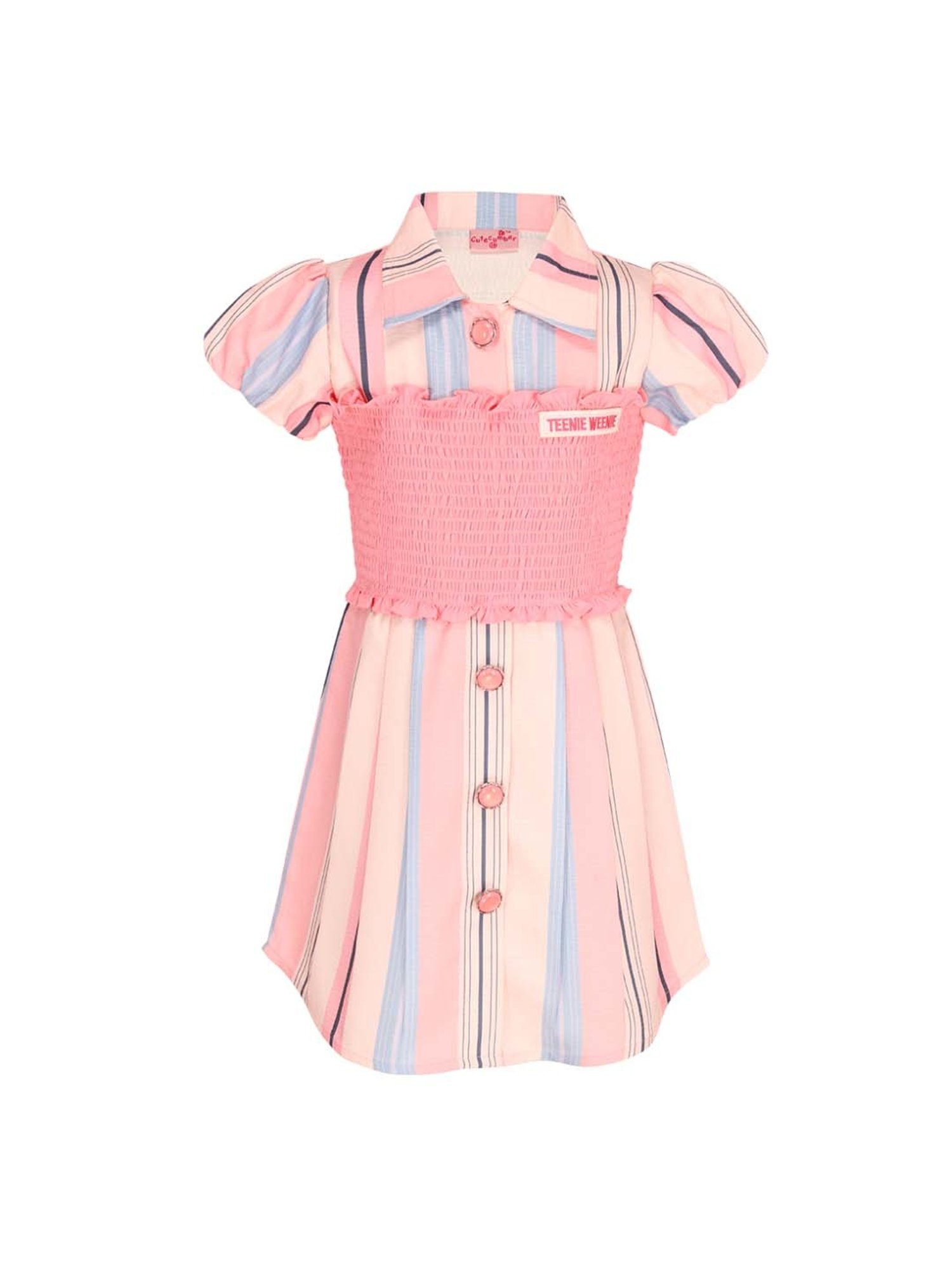 Cutecumber Kids Pink & Blue Striped Dress