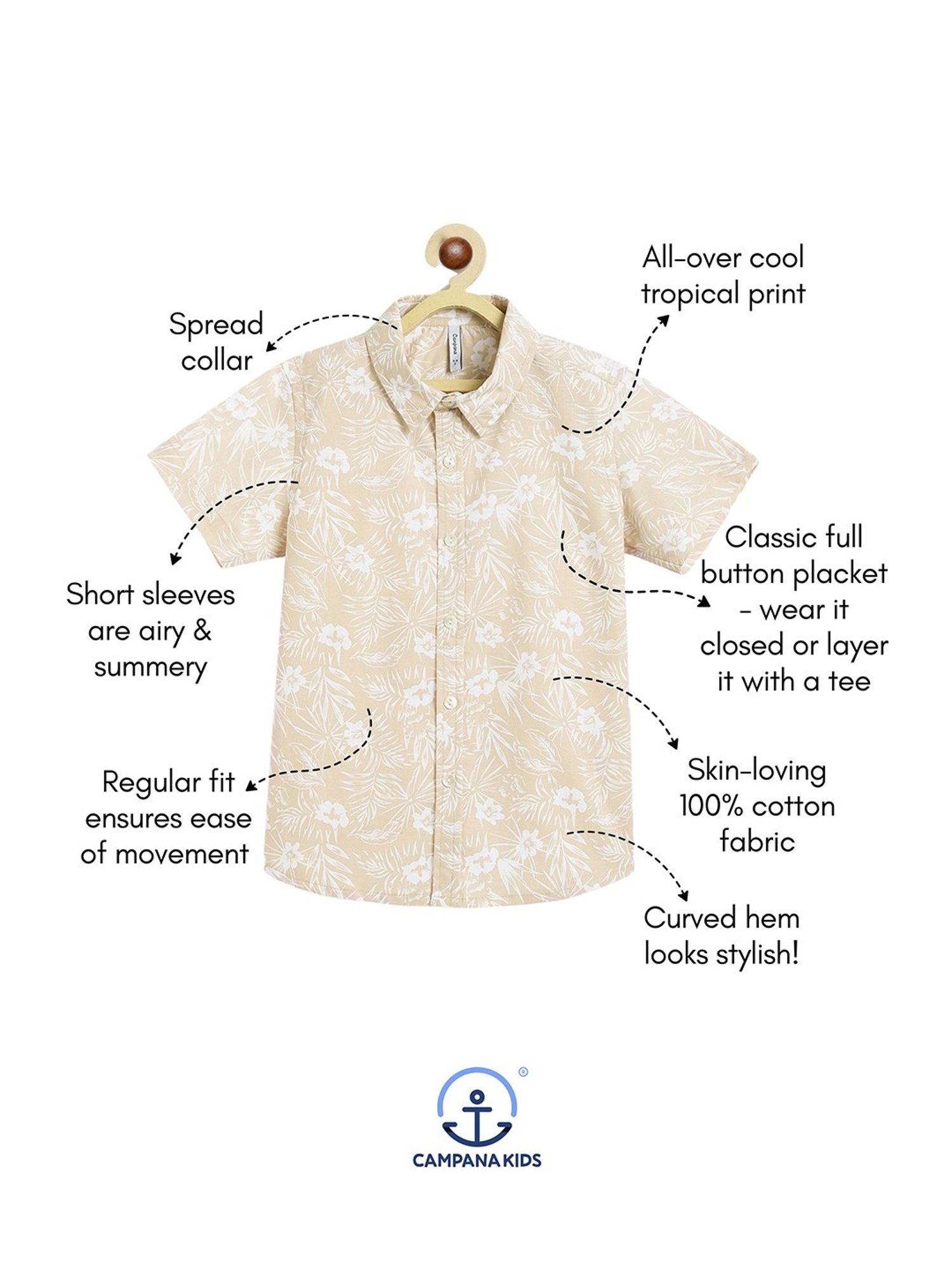 Campana Kids Beige & White Printed Shirt