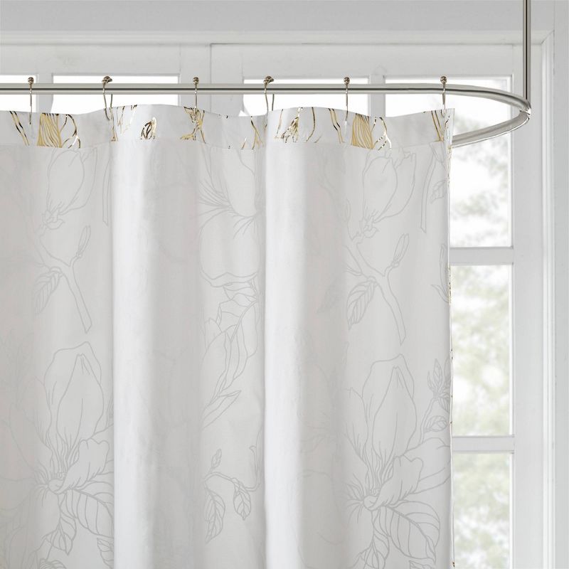 Megan Printed Floral Metallic Shower Curtain Gold
