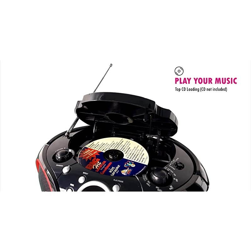 CD Player Boombox CDCDRCDRW Portable wBluetooth USB AMFM Radio Aux LineInput Headset Jack Foldable Carrying Handle and LED Light Phantom Black