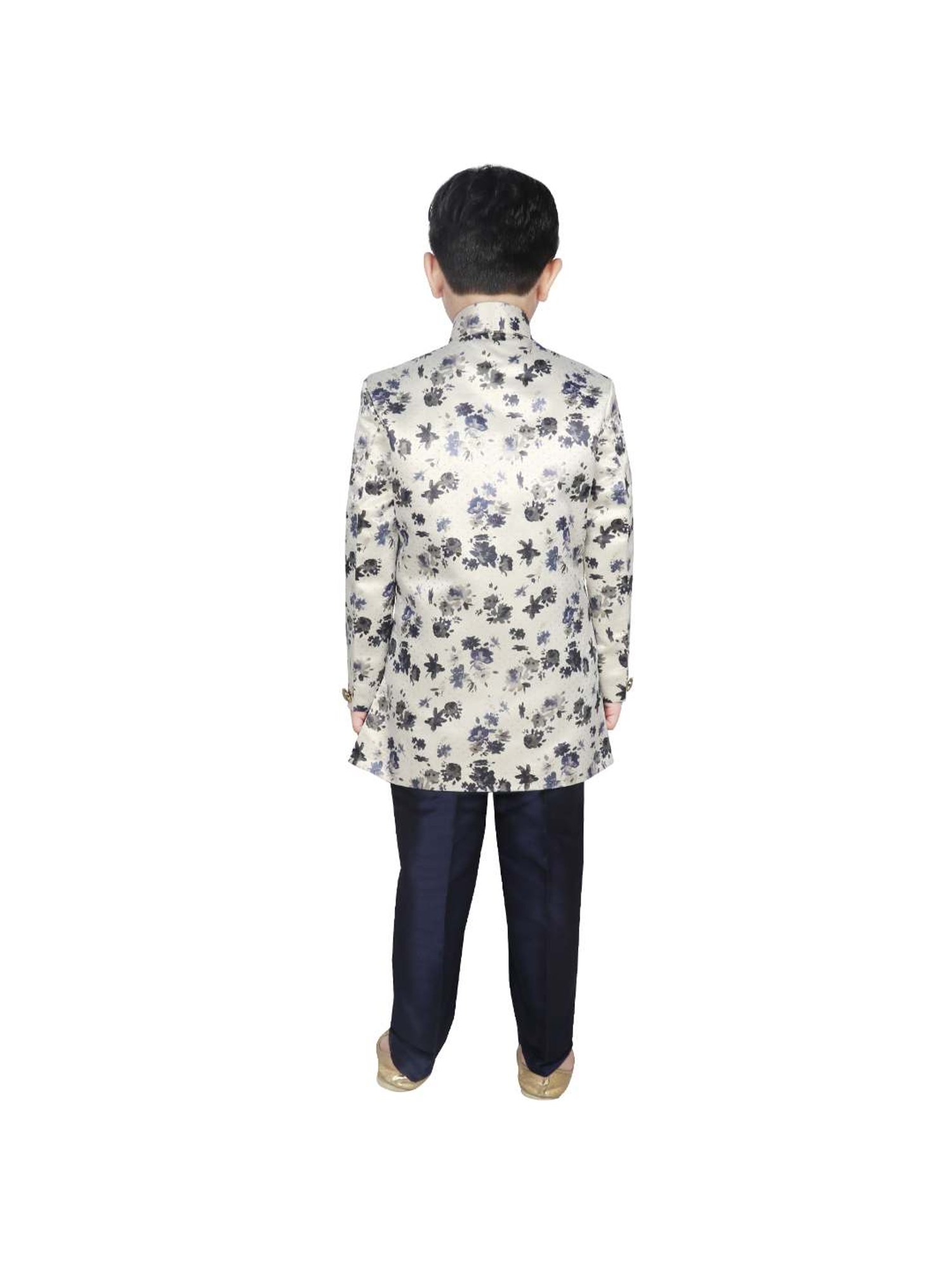 SG Yuvraj Kids Navy & White Floral Print Kurta with Pyjama