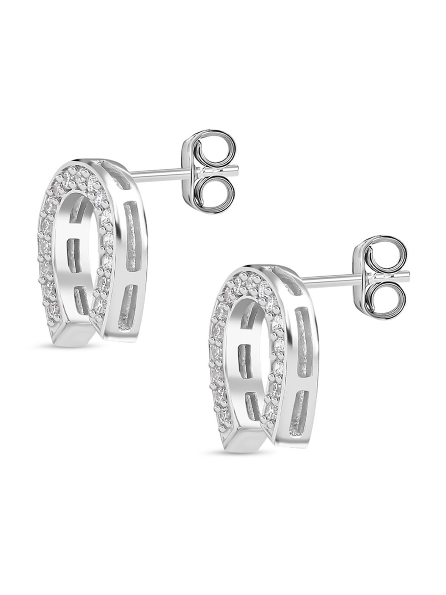 Ornate Jewels 925 Sterling Silver American Diamonds Lucky Horseshoe Stud Earrings for Women