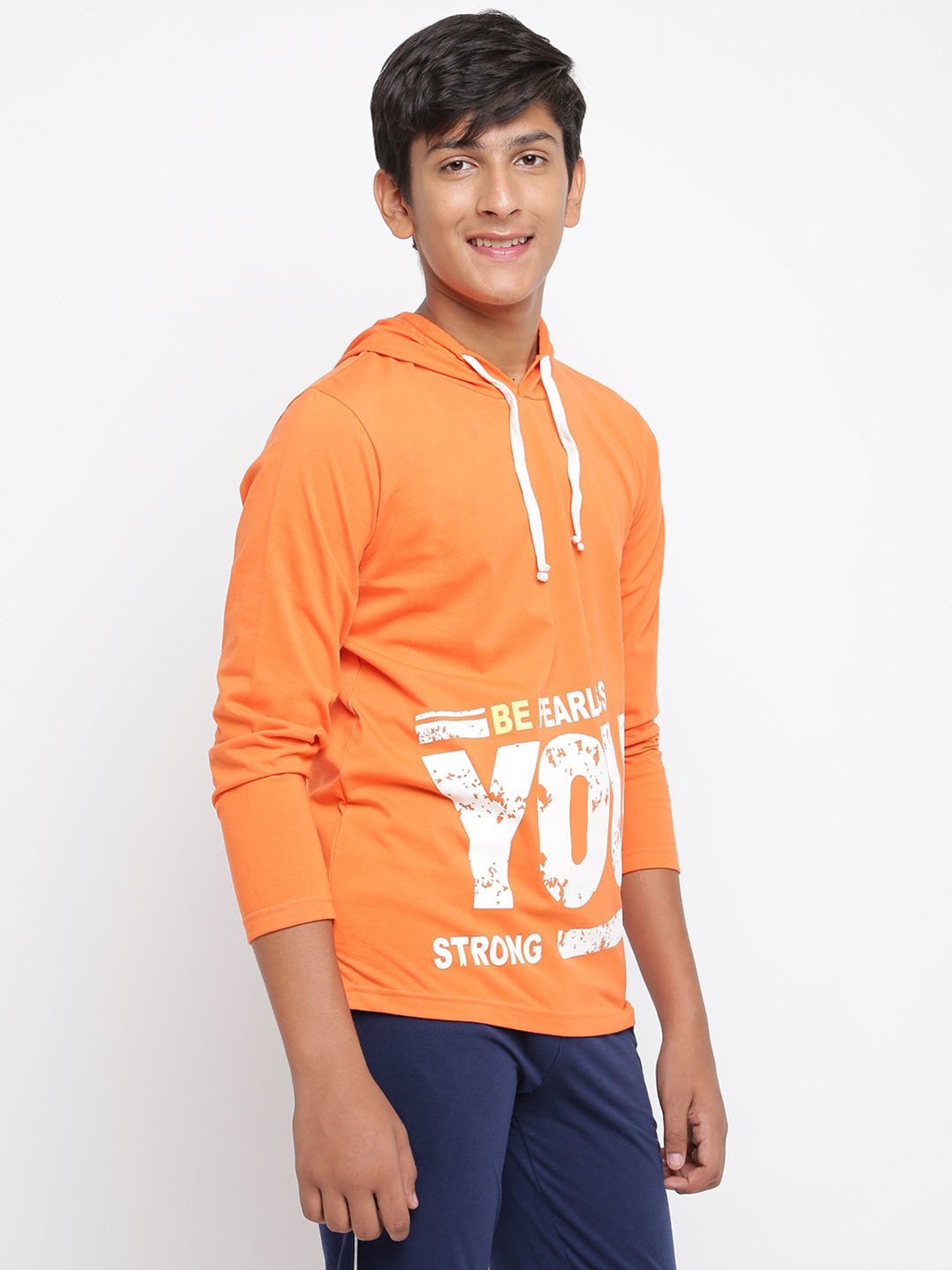 Lil Tomatoes Kids Orange Printed Full Sleeves T-Shirt