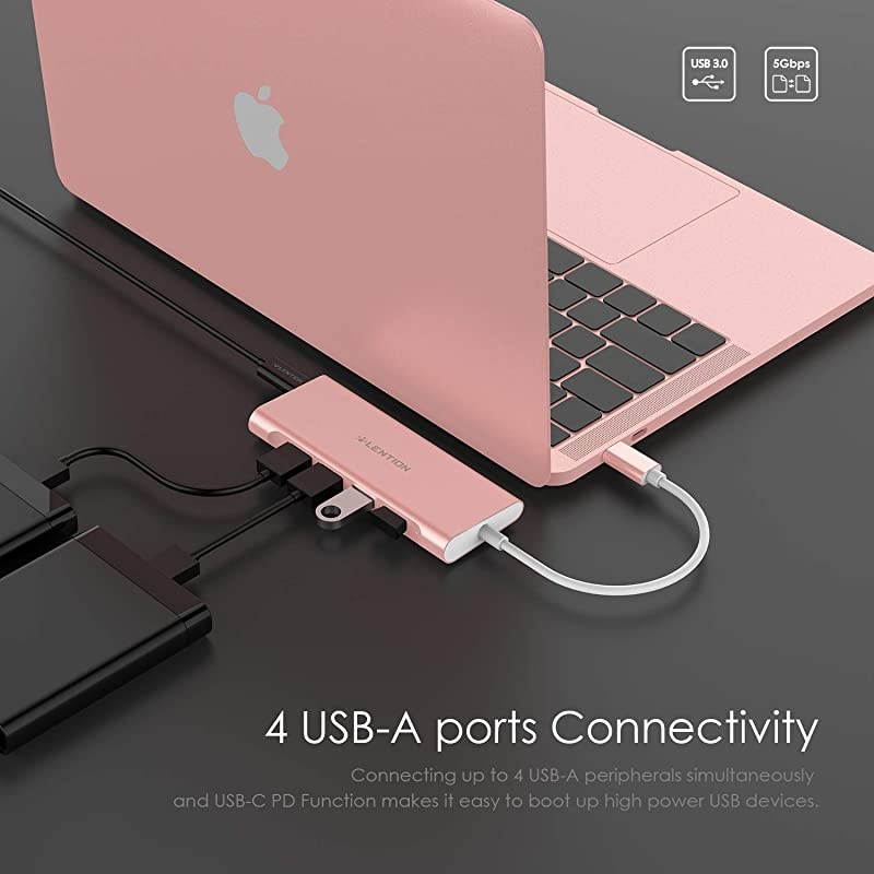 USBC MultiPort Hub with 4K HDMI Output 4 USB 30 Type C Charging Adapter Compatible 20202016 MacBook Pro 131516 New Mac Air Surface Chromebook More CBC35 Rose Gold