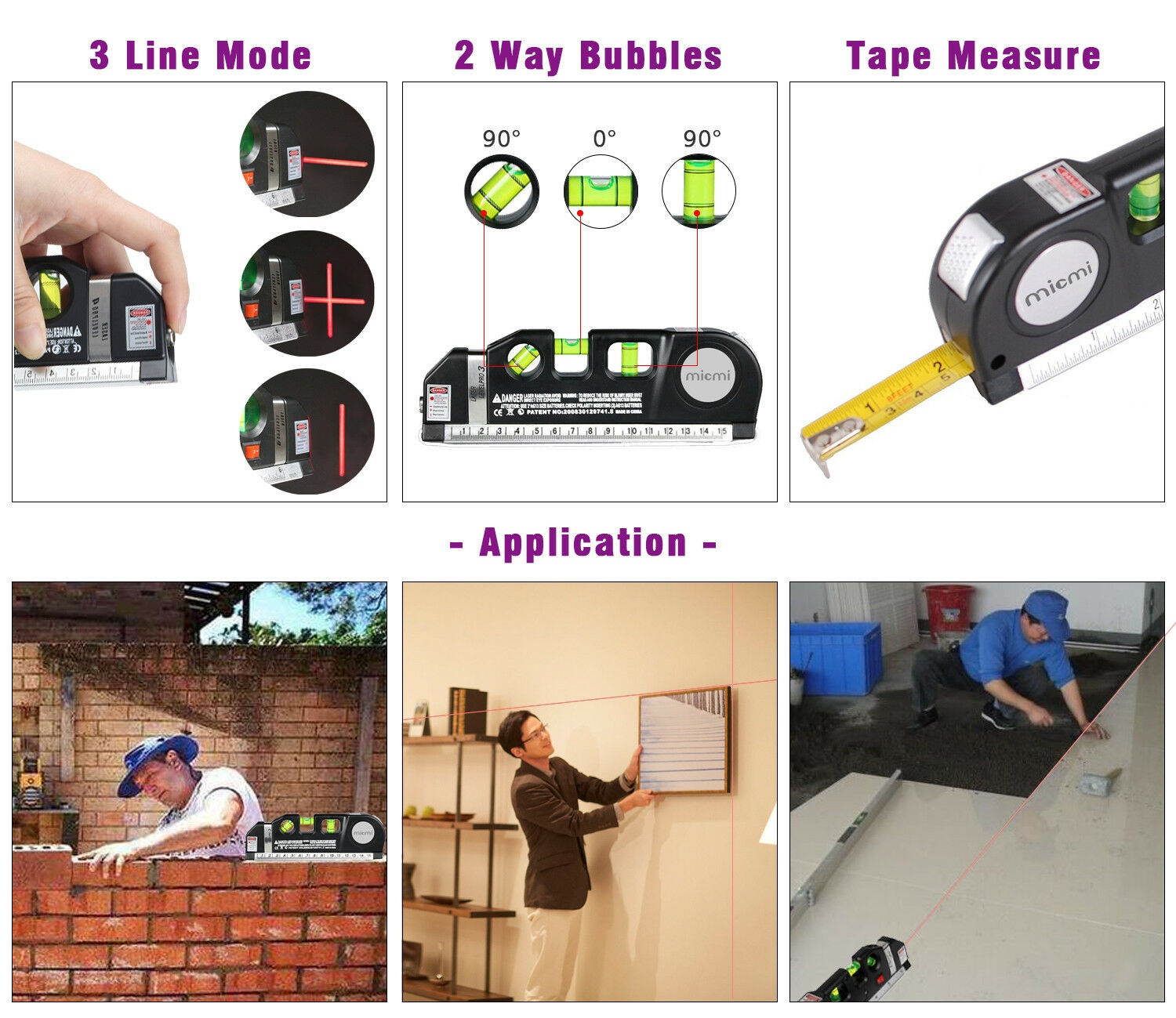 Laser Level Ruler, Multipurpose Vertical Horizon Measure Tape Aligner Laser line