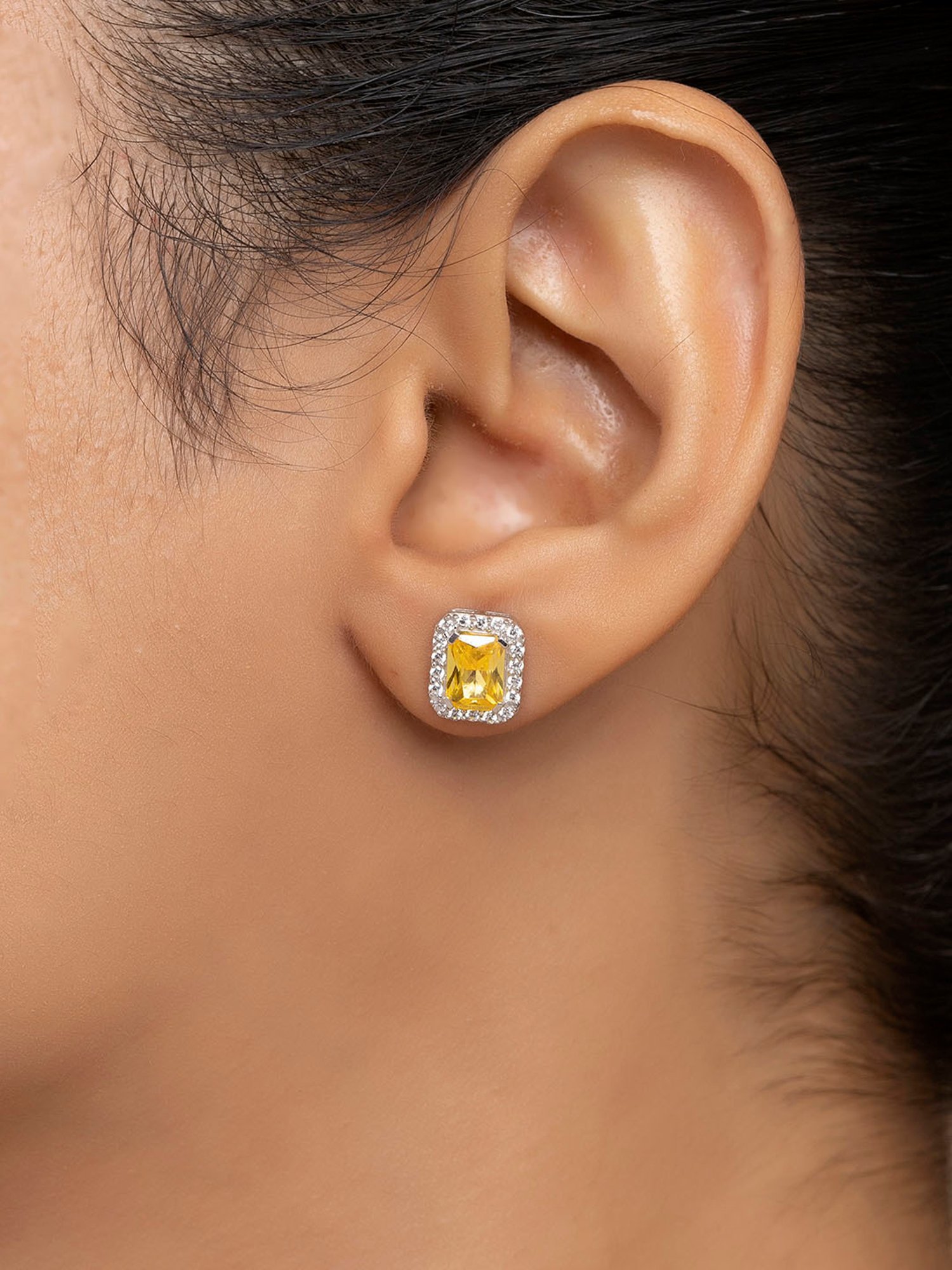 March by FableStreet Citrine 92.5 Sterling Silver Stud Earrings for Women