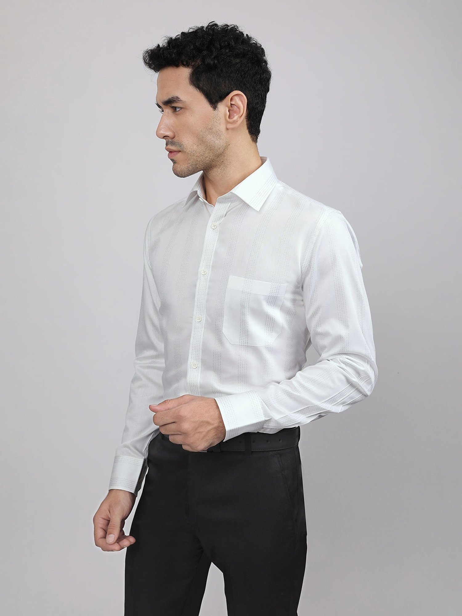 Louis Stitch White Cotton Regular Fit Printed Shirt