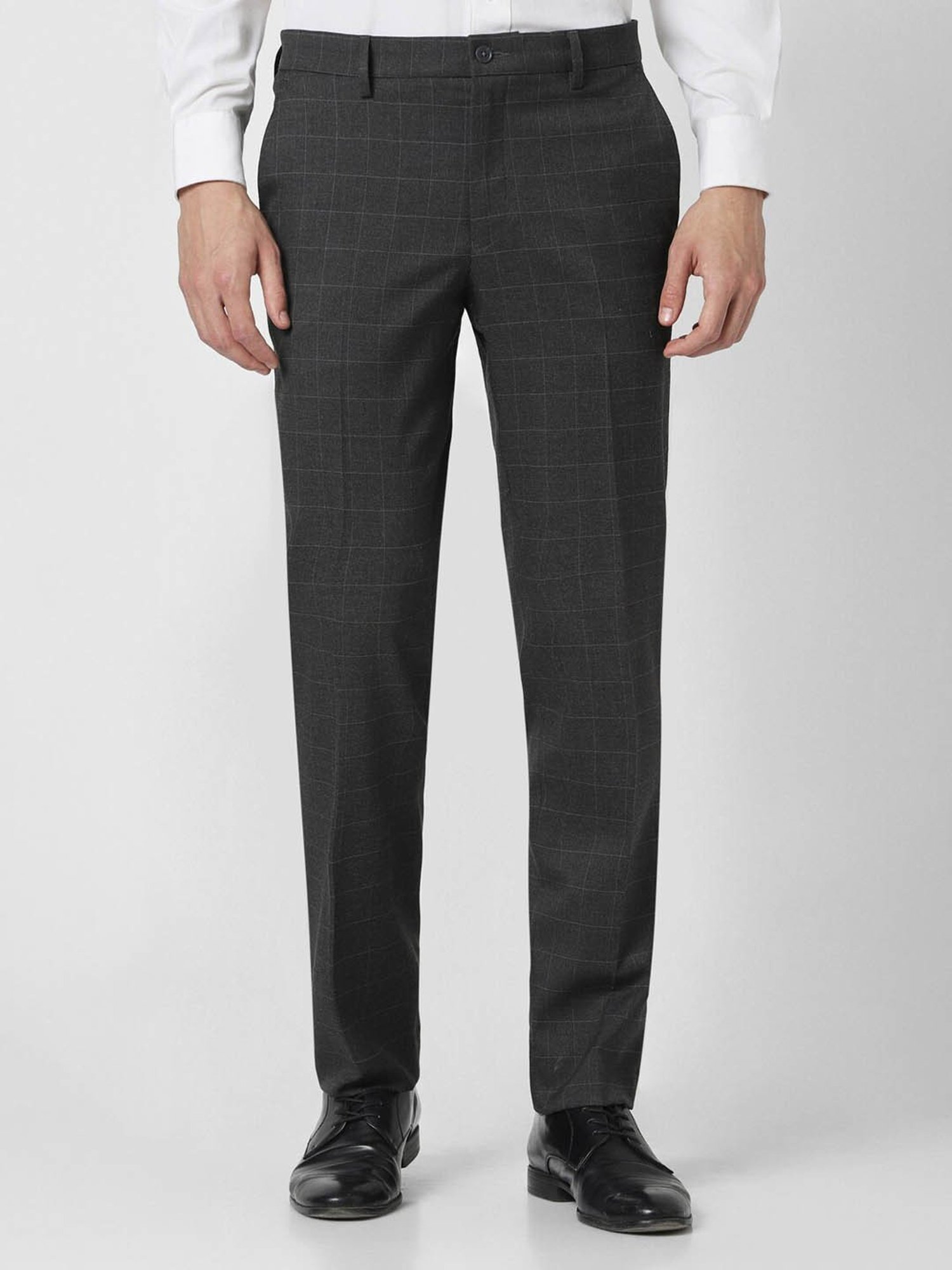 Van Heusen Mid Grey Slim Fit Checks Trousers