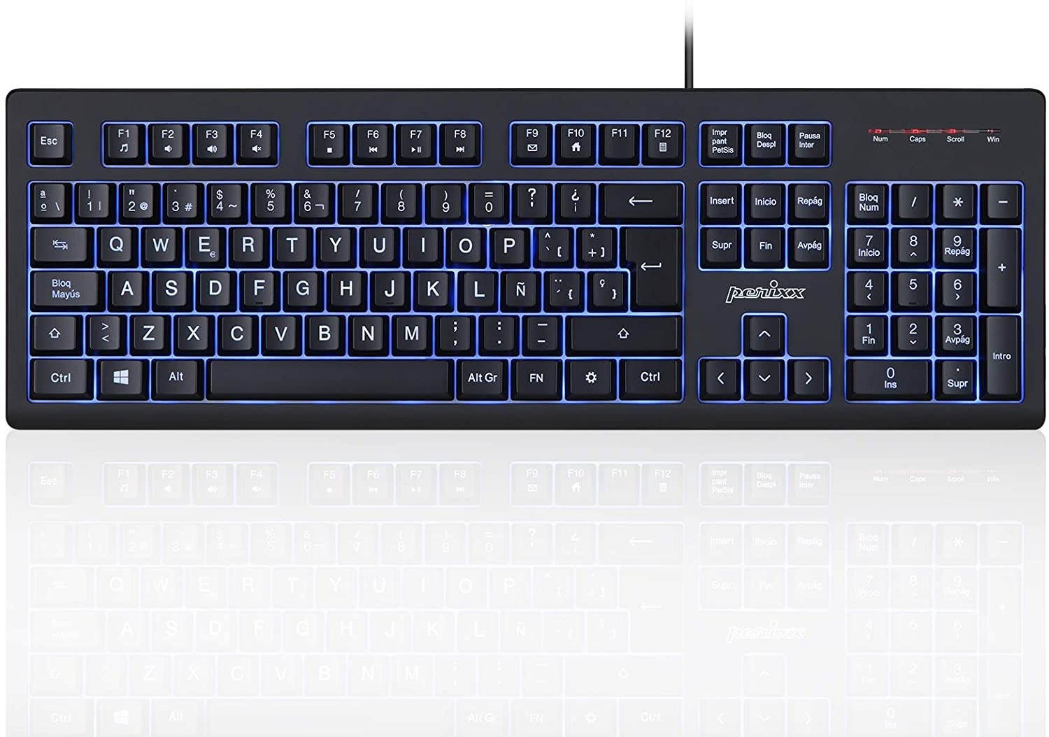 Perixx PERIBOARD-329ES Teclado retroiluminado con Cable USB - 19 Teclas altas tipo Scissor y Anti-Ghosting - Iluminado LED Multicolor - QWERTY Espa&ntilde;ol