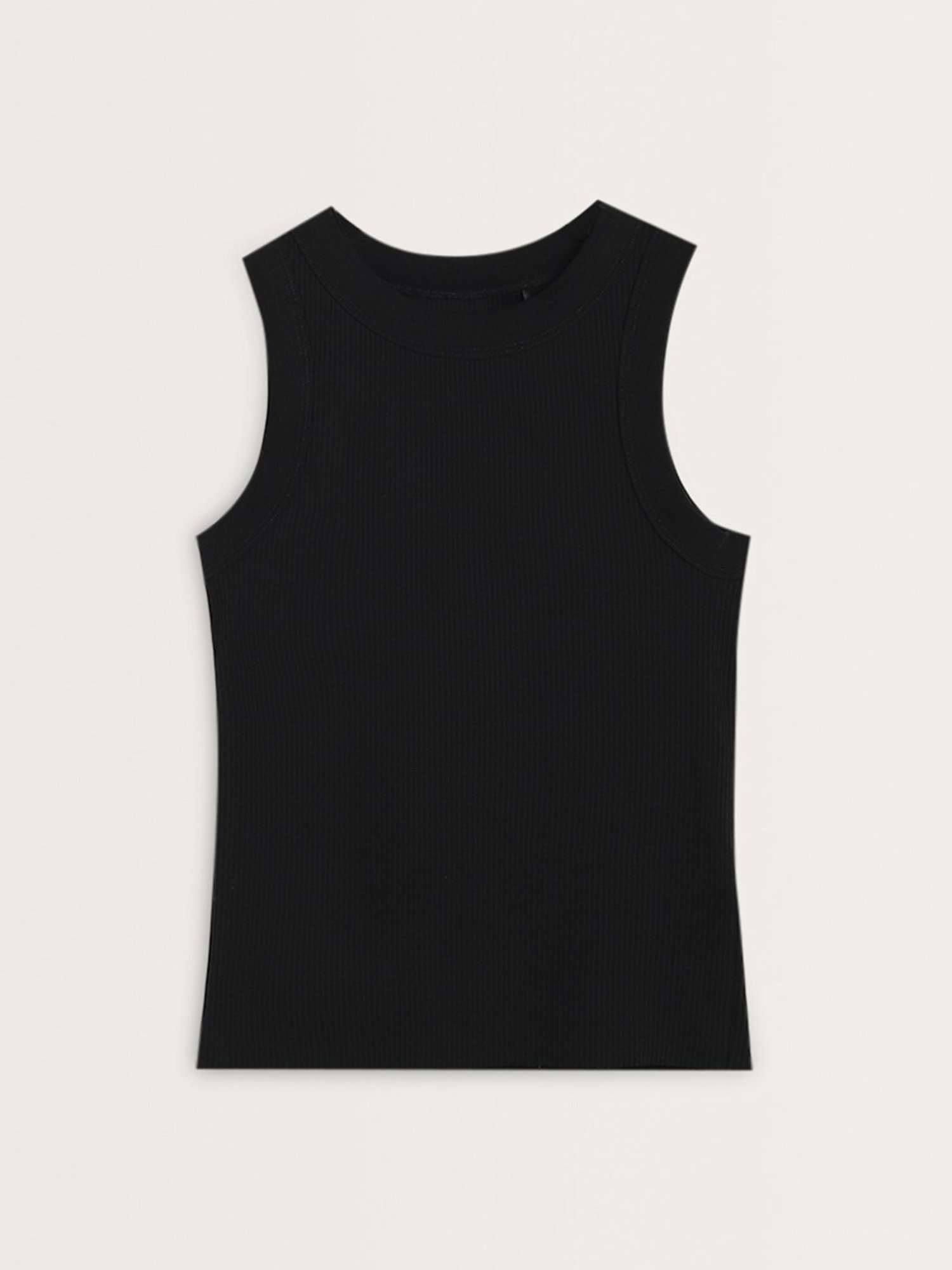 Superstar by Westside Black Ribbed Cotton Blend Tank Top