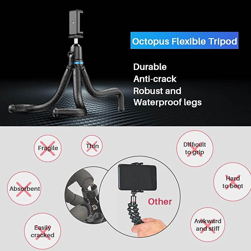 Phone Tripod, Flexible Tripod with Wireless Remote Shutter, Compatible with iPhone/Android Samsung, Mini Tripod Stand Holder for Camera GoPro/Mobile Cell Phone