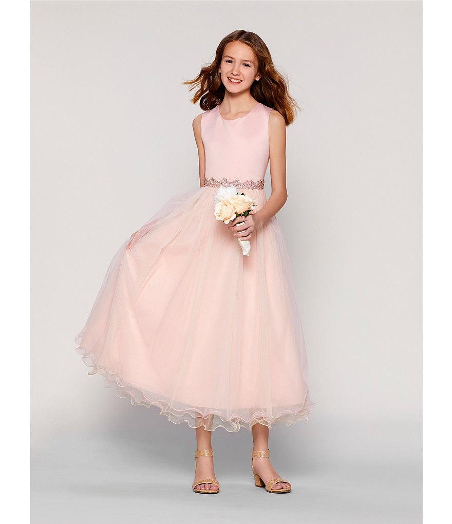 Us Angels Big Girls 6-14 Cap-Sleeve Lace Beaded Mesh Communion Dress