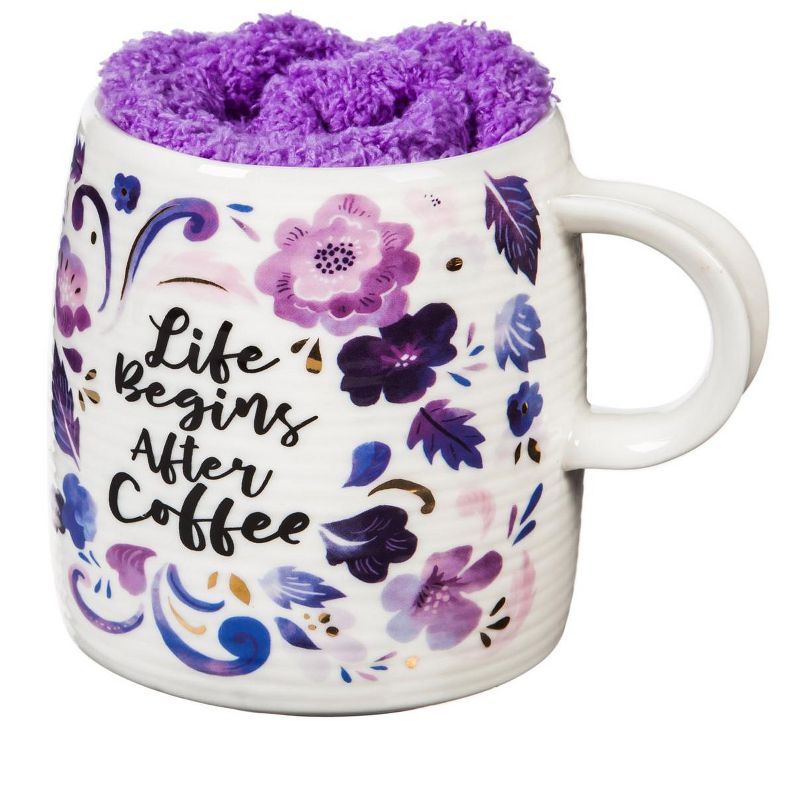 Evergreen Cypress Home Beautiful Life Begins After Coffee Coffee Cup and Sock Set - 5 x 4 x 4 Inches Homegoods and Accessories for Every Space