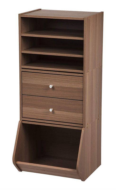 IRIS USA, SBDR-DB, Modular Stacking Storage Box with Drawer, Dark Brown, 1 Pack