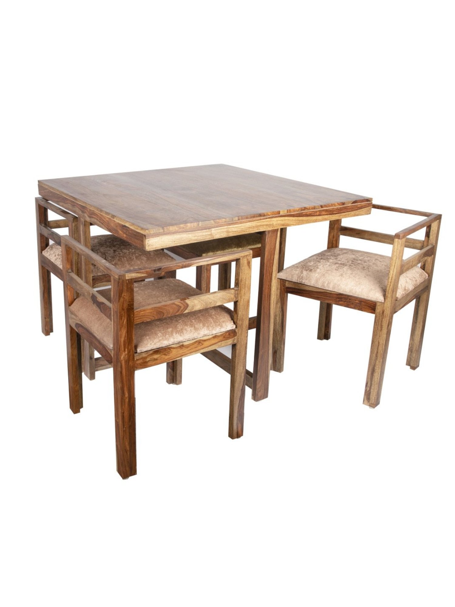 Ikiriya Kingston Solid Brown & Beige Wood 4 Seater Dining Table Set Teak Finish