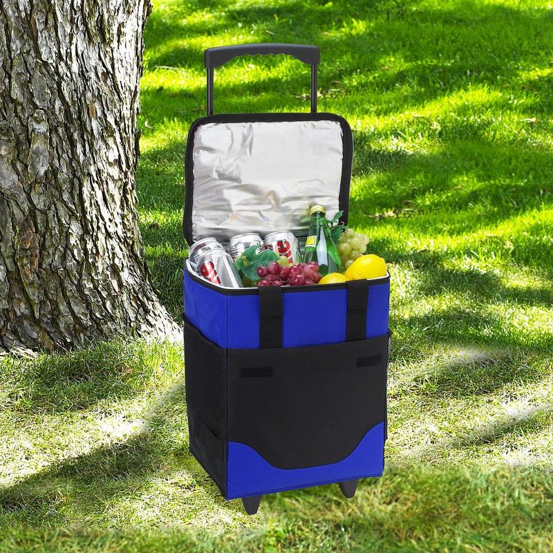 Picnic at Ascot 32 Can Collapsible Rolling Insulated Cooler - Royal Blue