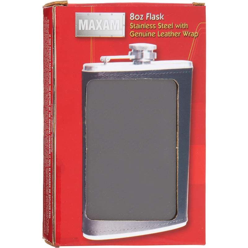 Maxam® 8oz Stainless Steel Flask with Solid Genuine Leather Wrap