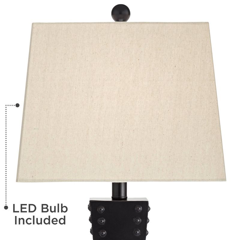 John Timberland Modern Farmhouse Table Lamps Set of 2 LED Gray Wood Dark Metal Rectangular Shade for Living Room Bedroom Bedside